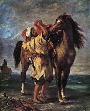 Eugene Delacroix Painting - Marocan and his Horse Romantic Eugene Delacroix